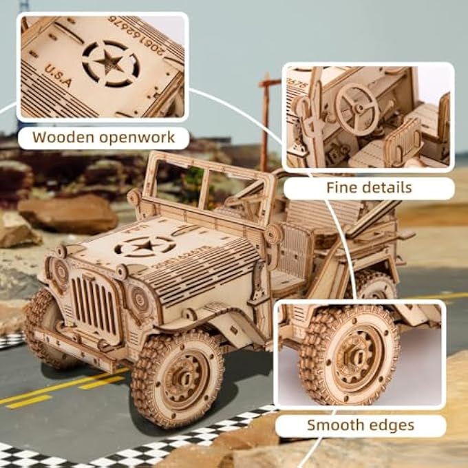LG811 WOODEN 3D CAR JIGSAW PUZZLE ARMY JEEP BUILDING SET ASSEMBLY KIT CHILDREN ADULTS MODEL 19 CM - Image 3
